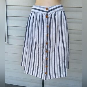 Mo:Vint Striped Button-Front Midi Skirt